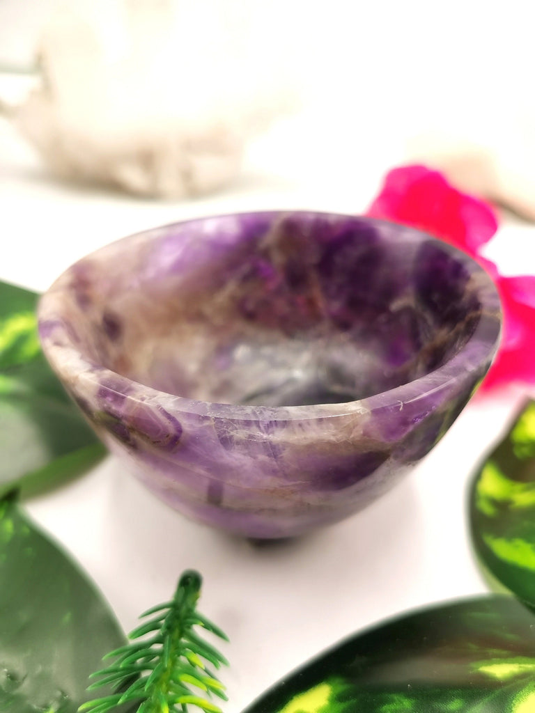 Beautiful store Amethyst hand carved bowls - 3 inches diameter and 160 gms (0.35 lb) - ONE BOWL ONLY