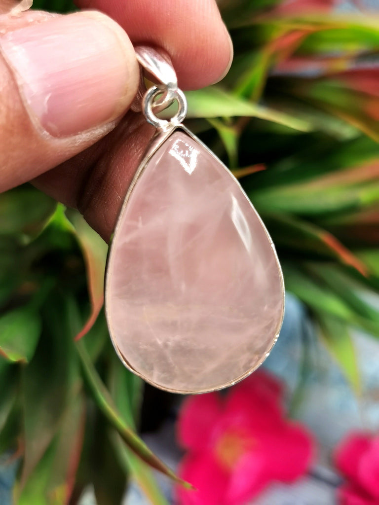 Natural Rose Quartz Pendant in German Silver with 2 micron silver coat