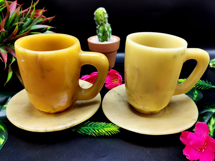 Dark Ivory Agate Tea Cup & Saucer - A Harmony of Elegance and Earthy Tones