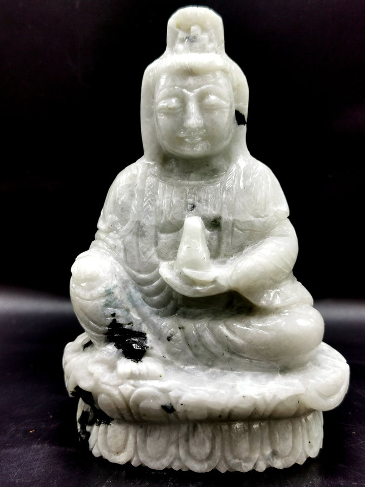 Moonstone Guanyin Carving: A Symbol of Compassion and Spiritual Enlightenment | 6.5 inches and 1.21 kg (2.66 lb)