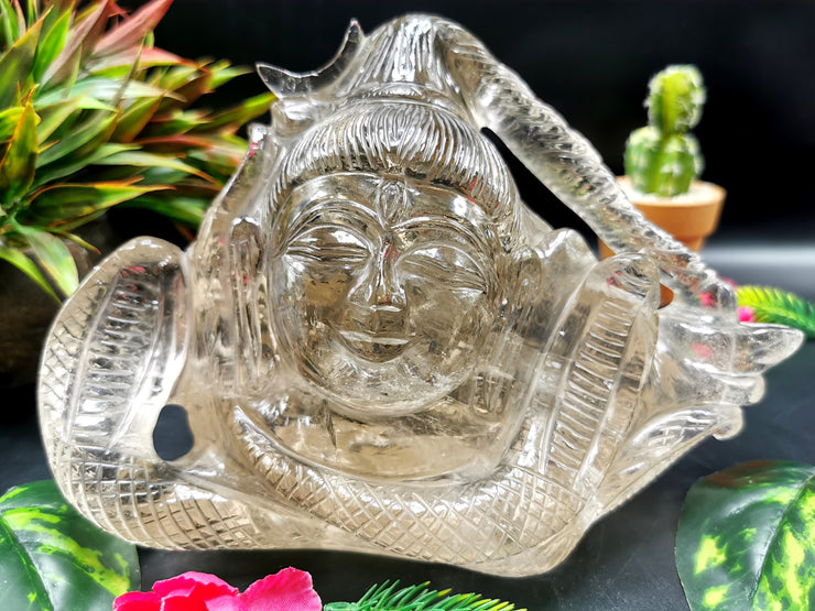 Lord Shiva Head in Clear Quartz - Unlocking Divine Presence | 8 in and 2.6 kgs (5.72 lb)