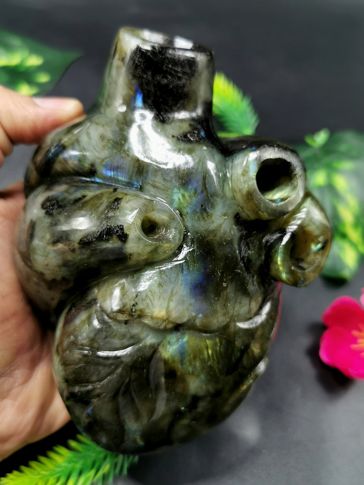 Labradorite gemstone Anatomical Heart carving - Transformative Elegance in Radiant Blue |