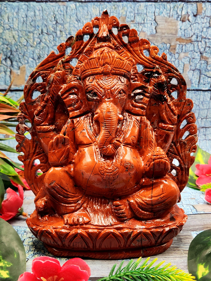 Red Jasper Hand Carved Lord Ganesh Statue: Symbol of Prosperity and Protection | 7.5 inches and 1.76 kgs