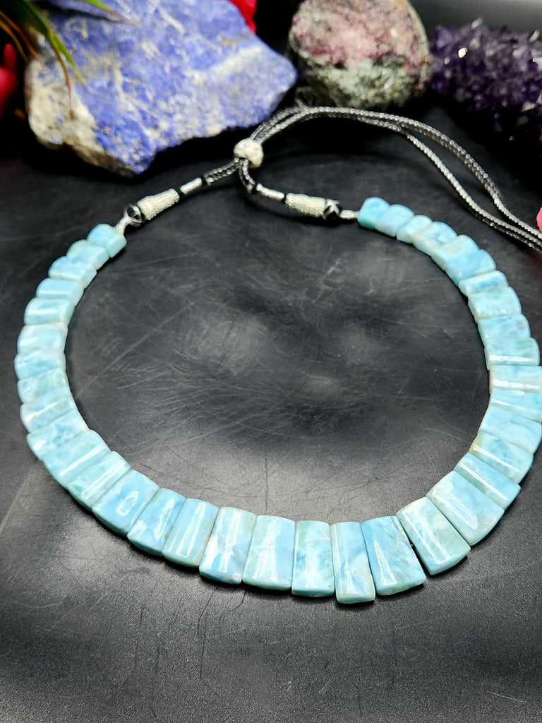 Larimar Cab Stone Necklace with Sarafa - Serenity and Sophistication