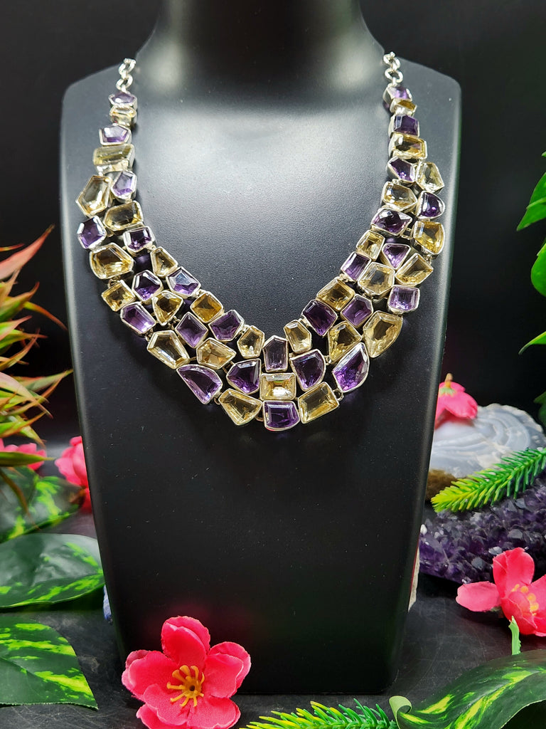 Citrine and Amethyst Faceted Stone Necklace - A Harmonious Fusion of Elegance and Energy - 521 carats