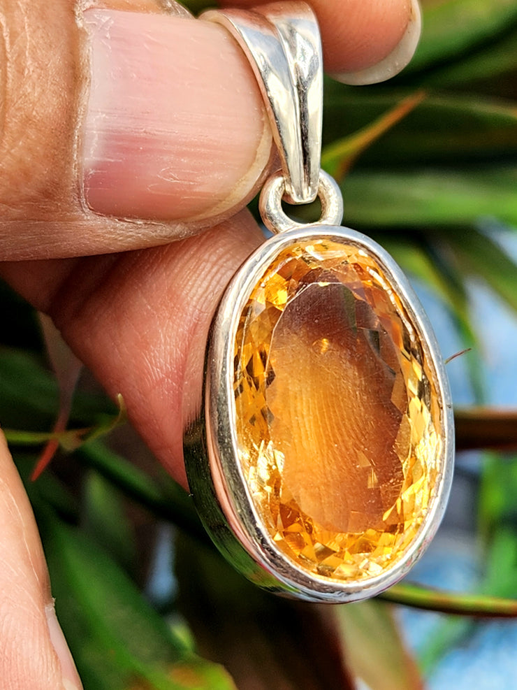 Citrine Pendant in 925 Silver with Rhodium Plating - Golden Luminescence | Gemstone Pendant