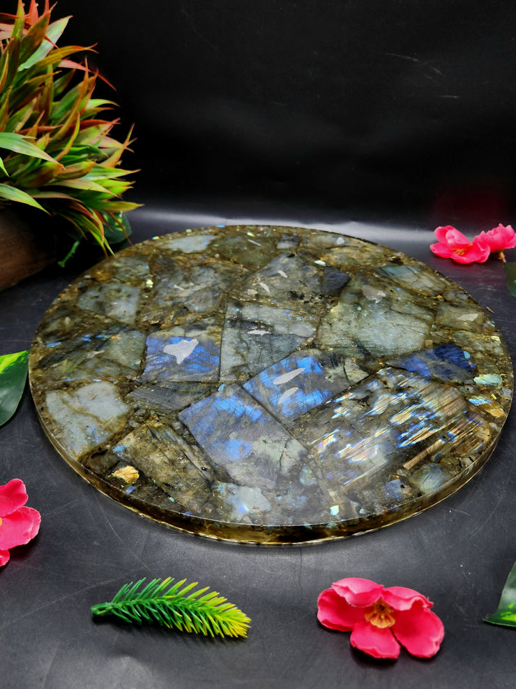 Flashy Labradorite Big Plate Coated with Resin - Elegance Unleashed