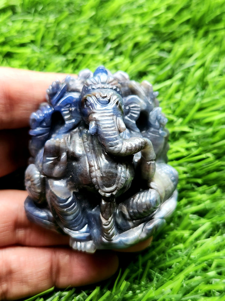 Lord Ganesha Idol in Blue Sapphire - Embracing Divine Wisdom