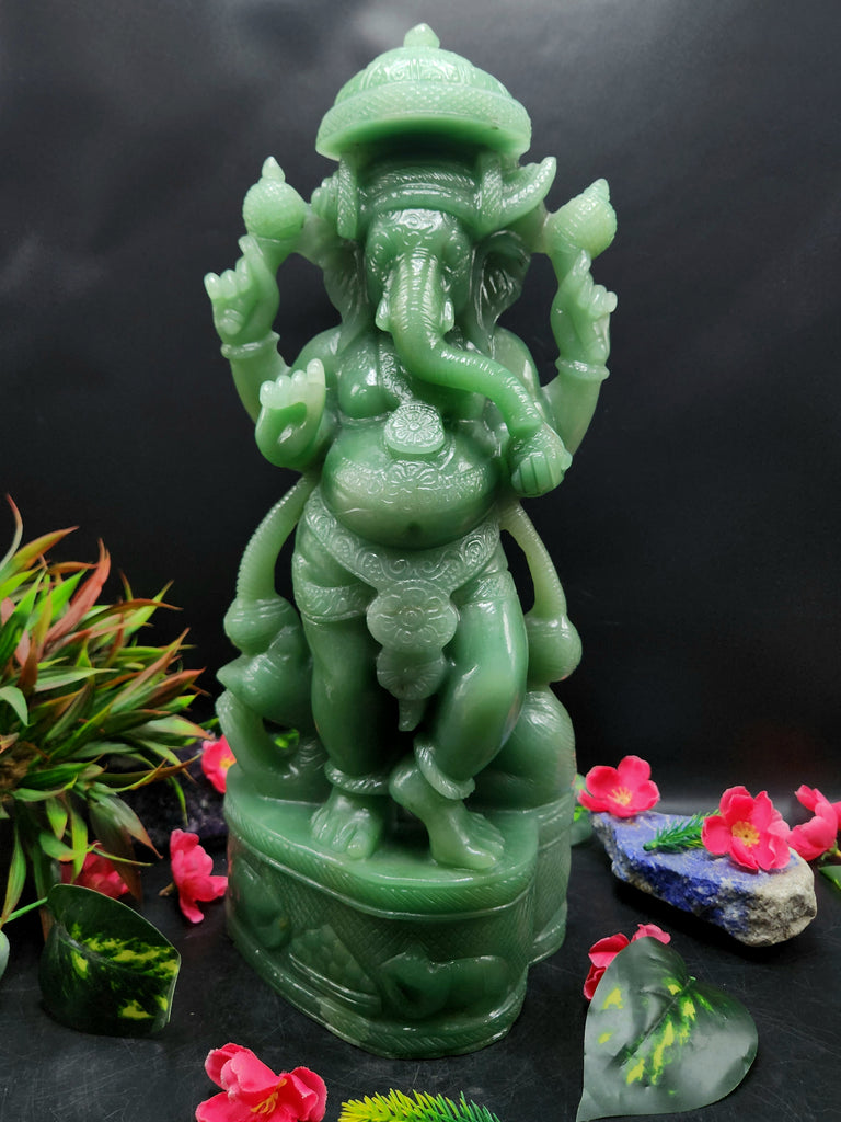 Ganesha Standing Idol in Australian Green Aventurine - Elevating Spiritual Grace