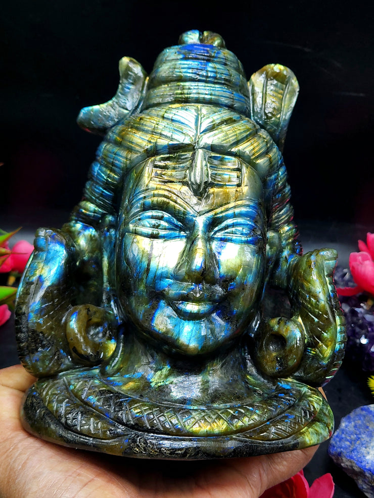 Lord Shiva Statue in Labradorite Stone: A Divine Emblem of Strength and Serenity