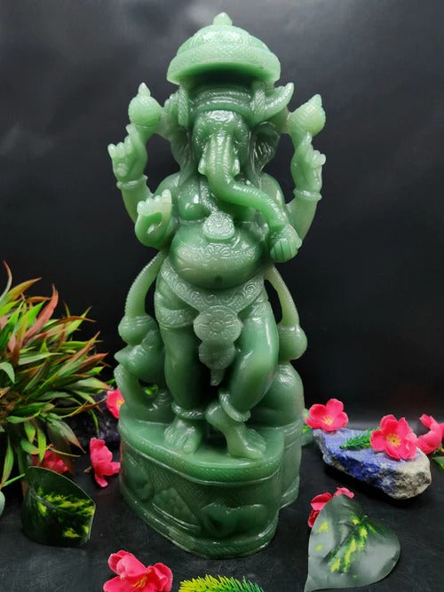 Auspicious Elegance - Ganesha Standing Idol in Australian Green Aventurine