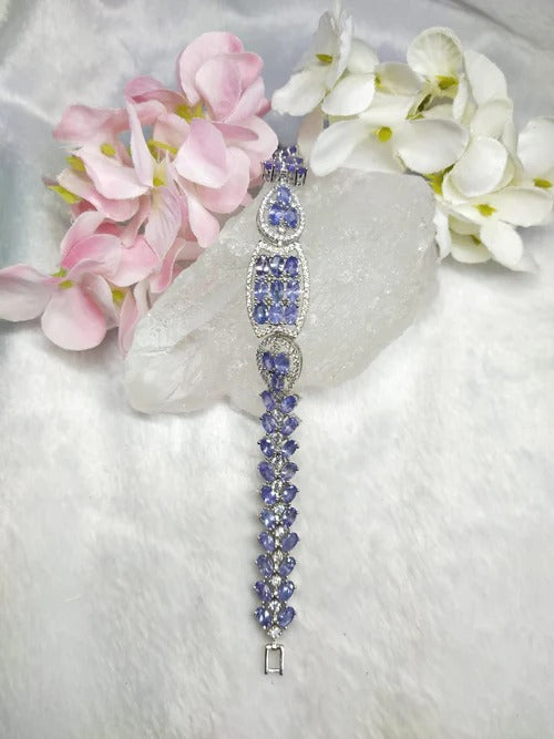 Tanzanite Bracelet in 925 Silver with Rhodium Plating and CZ Embellishment - Elegance in Blue