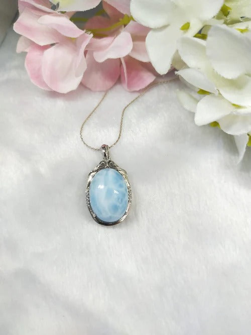 Larimar Pendant in 925 Silver with Rhodium Plating - Radiant Seas