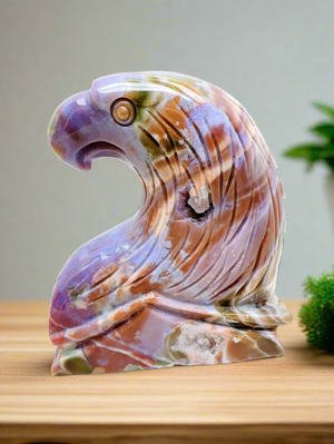 Ocean Jasper Eagle Head Carving: Embracing Strength, Protection and Positive Energy | Home Decor