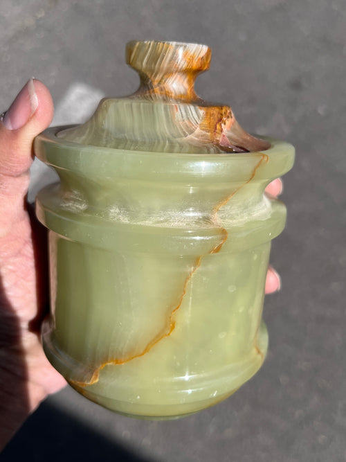 Green Onyx jar with lid: A Perfect Blend of Style, Storage, and Positivity | Home Decor