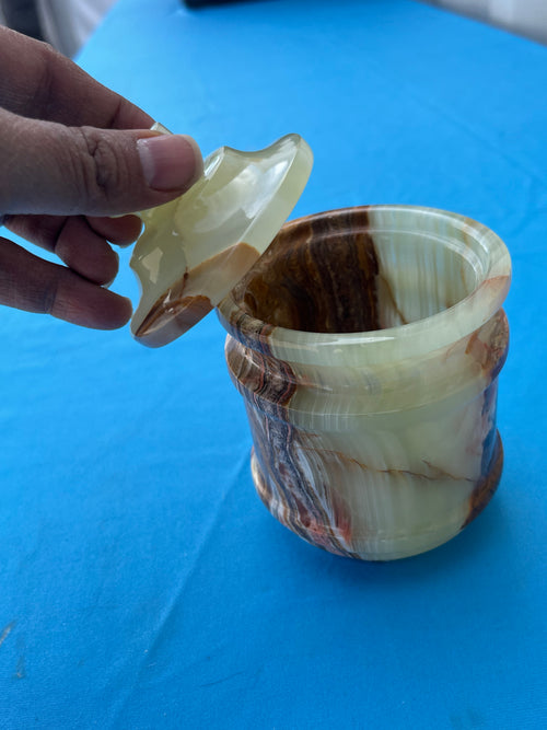 Green Onyx jar with lid: A Perfect Blend of Beauty, Functionality and Spiritual Harmony | Home Decor | Crystal Healing