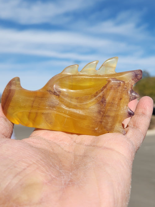 Dragon Head Carving in Yellow Fluorite for Strength, Prosperity, and Spiritual Protection | Home Decor | Crystal Healing