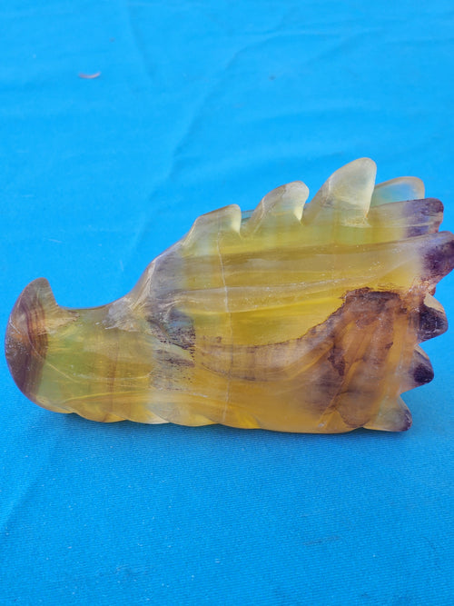 Dragon Head Carving in Yellow Fluorite for Strength, Prosperity, and Spiritual Protection | Home Decor | Crystal Healing