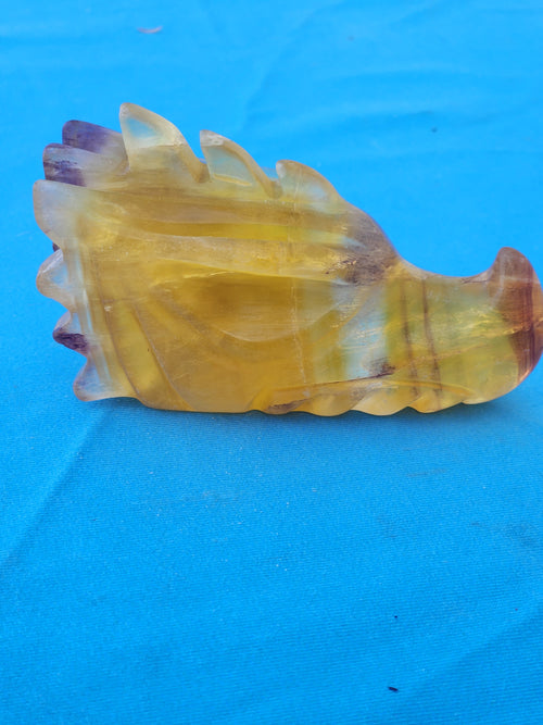 Dragon Head Carving in Yellow Fluorite for Strength, Prosperity, and Spiritual Protection | Home Decor | Crystal Healing