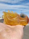 Dragon Head Carving in Yellow Fluorite for Strength, Prosperity, and Spiritual Protection | Home Decor | Crystal Healing