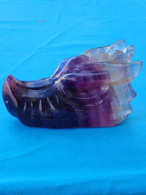 Multi Fluorite Dragon Head Carving for Strength, Prosperity and Spiritual Harmony | Home Decor | Crystal Healing