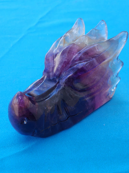 Multi Fluorite Dragon Head Carving for Strength, Prosperity and Spiritual Harmony | Home Decor | Crystal Healing