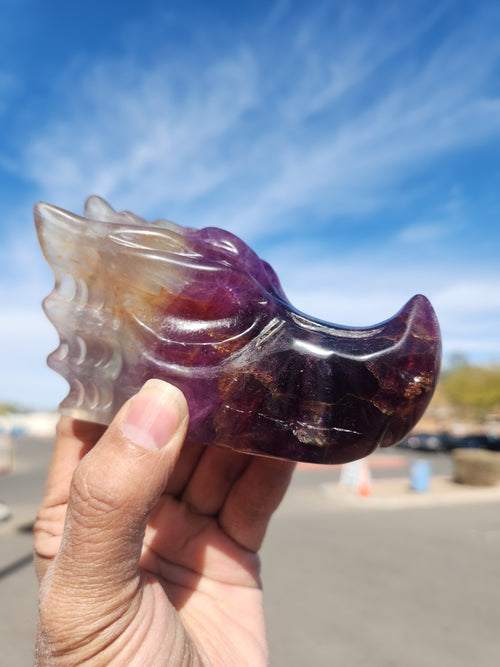 Multi Fluorite Dragon Head Carving for Strength, Prosperity and Spiritual Harmony | Home Decor | Crystal Healing