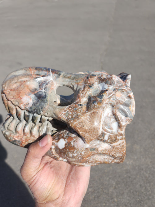 Dinosaur Skull Carving in Calcite with Matrix – A Fusion of Ancient History and Natural Elegance | Timeless Strength