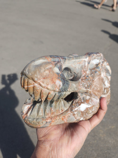 Dinosaur Skull Carving in Calcite with Matrix – A Fusion of Ancient History and Natural Elegance | Timeless Strength