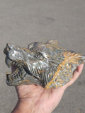 Wolf Head Carving in Petrified Palmwood for Strength, Tranquility and Success | Home Decor | Crystal Healing