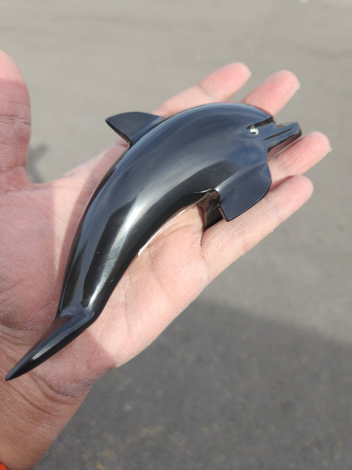 Black Onyx Dolphin Carving: A Symbol of Strength, Protection, and Serenity | Crystal Decor | Crystal Healing