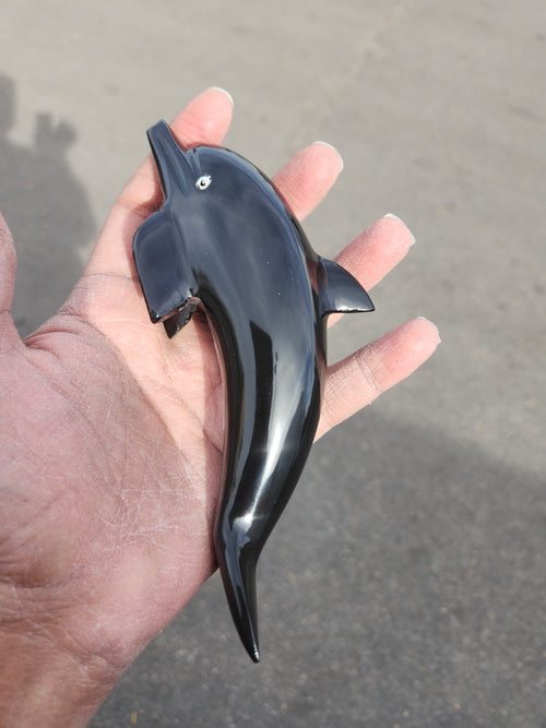 Black Onyx Dolphin Carving: A Symbol of Strength, Protection, and Serenity | Crystal Decor | Crystal Healing