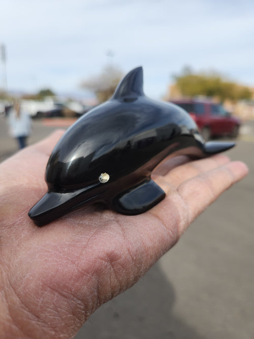 Black Onyx Dolphin Carving: A Symbol of Strength, Protection, and Serenity | Crystal Decor | Crystal Healing