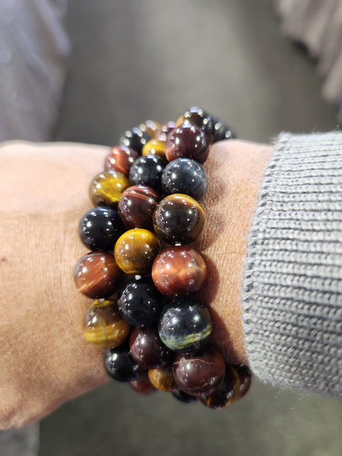 Tiger Eye Blue, Yellow, and Red 10 mm Bead Mix Bracelet: A Perfect Blend of Style, Spirituality, and Sentiment | ONE PIECE ONLY