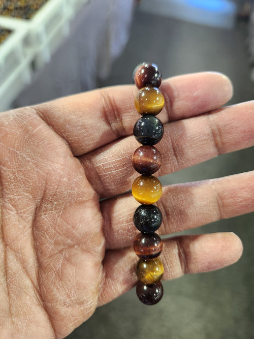 Tiger Eye Blue, Yellow, and Red 10 mm Bead Mix Bracelet: A Perfect Blend of Style, Spirituality, and Sentiment | ONE PIECE ONLY