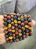 Tiger Eye Blue, Yellow, and Red 10 mm Bead Mix Bracelet: A Perfect Blend of Style, Spirituality, and Sentiment | ONE PIECE ONLY