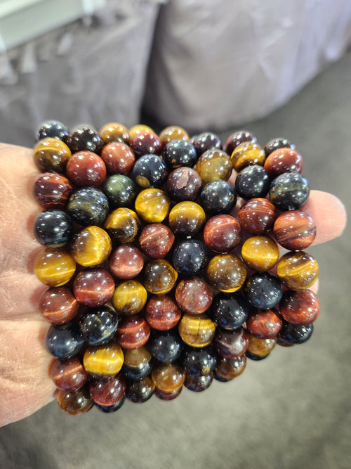 Tiger Eye Blue, Yellow, and Red 10 mm Bead Mix Bracelet: A Perfect Blend of Style, Spirituality, and Sentiment | ONE PIECE ONLY