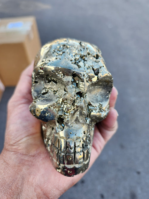 Pyrite Druzy Skull Carving: A Symbol of Power, Transformation, and Spiritual Insight | Crystal Crafts - Weight 1600 gms and 5 inches