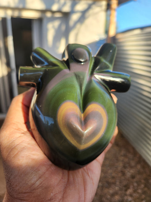 Rainbow Obsidian Anatomical Heart Carving: A Masterpiece of Beauty and Energy | Weighing 1000 gms