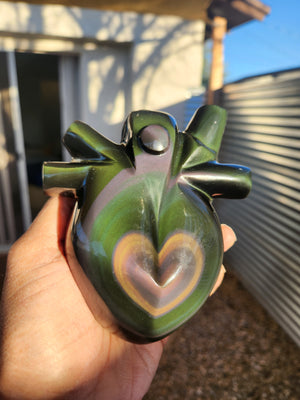 Rainbow Obsidian Anatomical Heart Carving: A Masterpiece of Beauty and Energy | Weighing 1000 gms