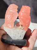 Rose Quartz Owl Pair Carving Sitting on Quartz Geode with Onyx Base – A Symbol of Compassion, Intuition and Grounded Energy | Weighing 130 gms