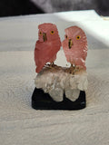 Rose Quartz Owl Pair Carving Sitting on Quartz Geode with Onyx Base – A Symbol of Compassion, Intuition and Grounded Energy | Weighing 130 gms