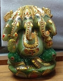 Panchamukhi Ganesh Carving in Natural Green Aventurine with Original Gold Foil Work: A Symbol of Divine Energy and Prosperity