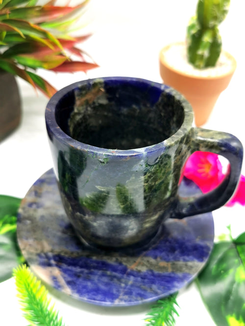 Sodalite Tea Cup & Saucer - Elevate Your Space with a Handmade Gemstone Masterpiece | ONLY 1 Cup and 1 Saucer