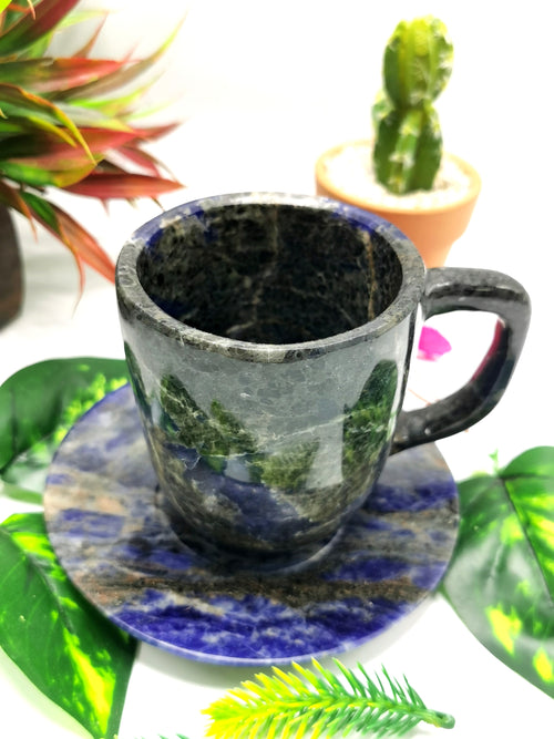 Sodalite Tea Cup & Saucer - Elevate Your Space with a Handmade Gemstone Masterpiece | ONLY 1 Cup and 1 Saucer