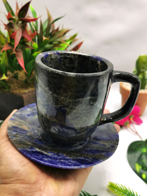 Sodalite Tea Cup & Saucer - Elevate Your Space with a Handmade Gemstone Masterpiece | ONLY 1 Cup and 1 Saucer