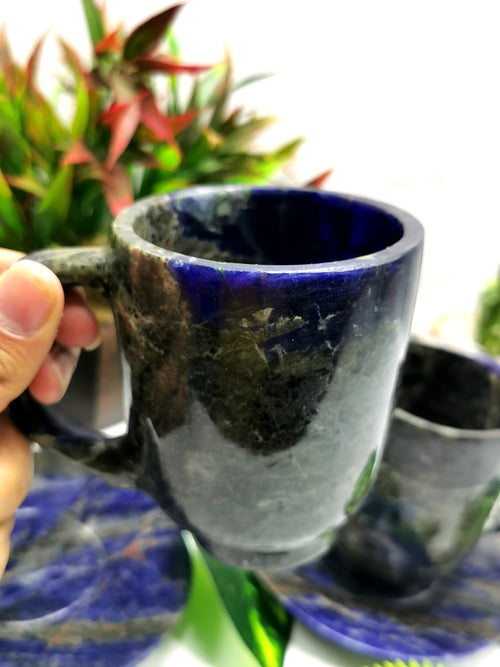 Sodalite Tea Cup & Saucer - Elevate Your Space with a Handmade Gemstone Masterpiece | ONLY 1 Cup and 1 Saucer