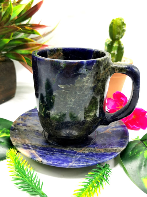 Sodalite Tea Cup & Saucer - Elevate Your Space with a Handmade Gemstone Masterpiece | ONLY 1 Cup and 1 Saucer