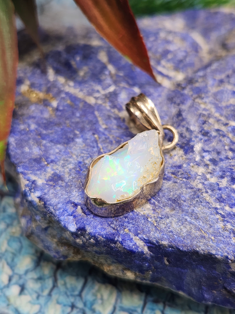 Ethiopian Opal Rough Single Stone Pendant in Silver - A Gemstone Treas