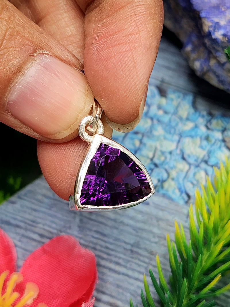 925 Sterling orders Silver Natural Trillion Cut Amethyst & White Topaz Pendant